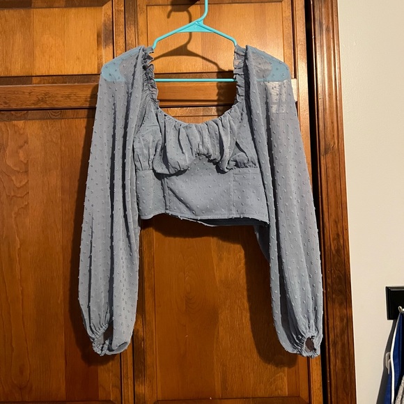 Blue Puffy Long Sleeve Crop Top Size Small from Shein - Picture 3 of 6